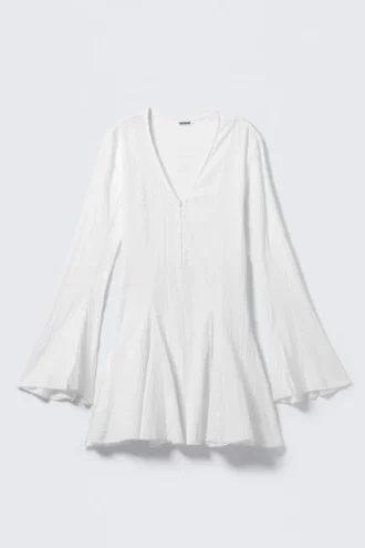 Minivestido de manga larga arrugado – Blanco