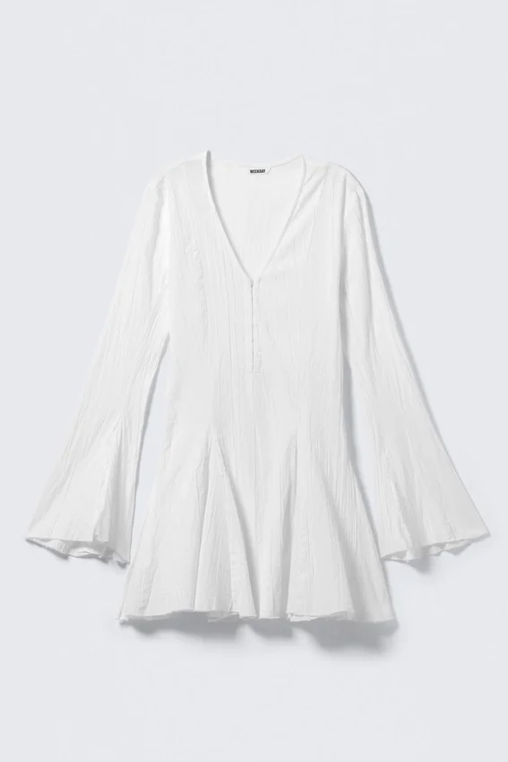 Minivestido de manga larga arrugado – Blanco Minivestido de manga larga arrugado – Blanco