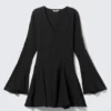 Minivestido de manga larga arrugado – Negro Minivestido de manga larga arrugado – Negro