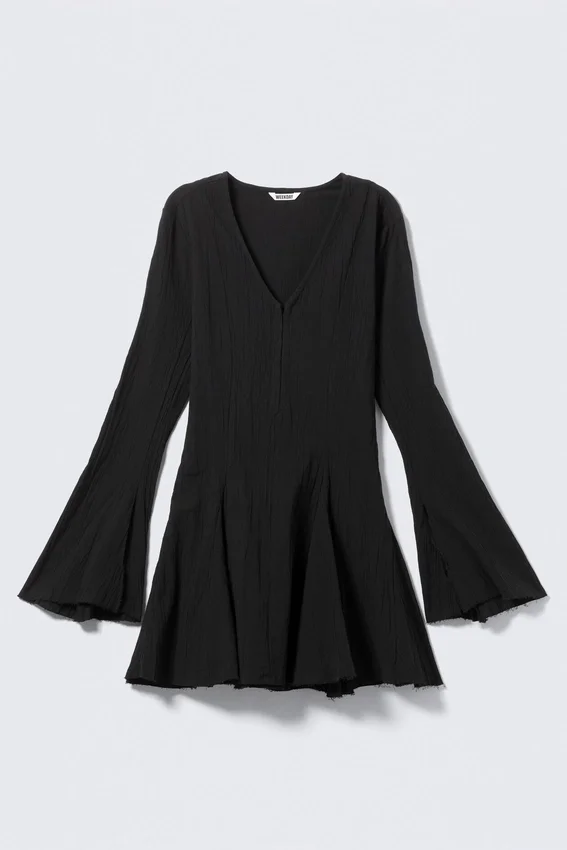 Minivestido de manga larga arrugado – Negro Minivestido de manga larga arrugado – Negro