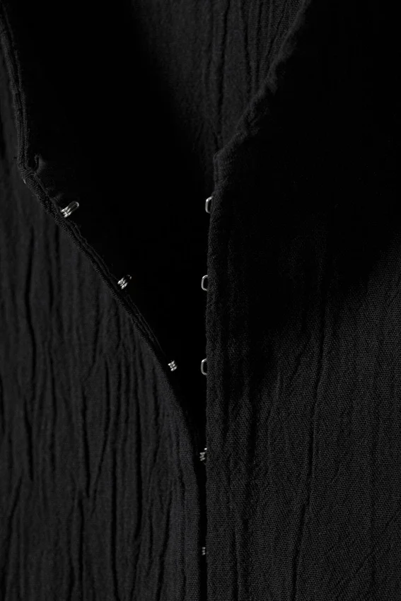 Minivestido de manga larga arrugado – Negro Minivestido de manga larga arrugado – Negro