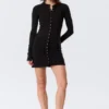 Minivestido de manga larga con botones a presión – Negro
