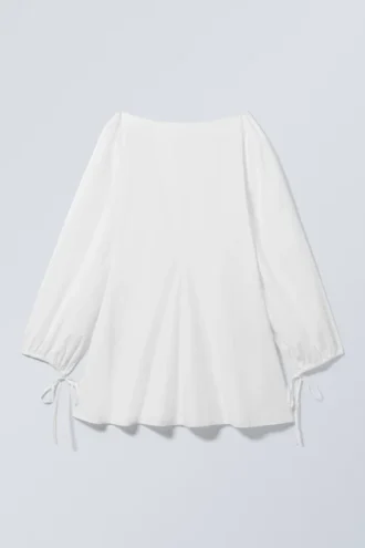 Minivestido de popelín de algodón con detalle de lazo – Blanco