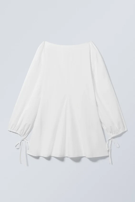 Minivestido de popelín de algodón con detalle de lazo – Blanco Minivestido de popelín de algodón con detalle de lazo – Blanco