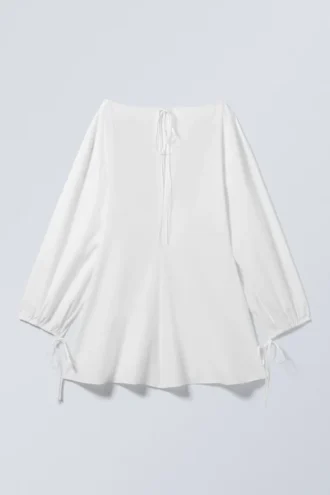 Minivestido de popelín de algodón con detalle de lazo – Blanco