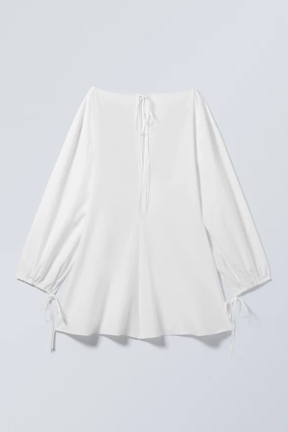 Minivestido de popelín de algodón con detalle de lazo – Blanco Minivestido de popelín de algodón con detalle de lazo – Blanco