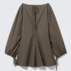 Minivestido de popelín de algodón con detalle de lazo – Dark Mole Minivestido de popelín de algodón con detalle de lazo – Dark Mole