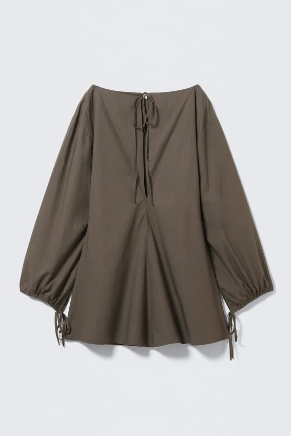 Minivestido de popelín de algodón con detalle de lazo – Dark Mole Minivestido de popelín de algodón con detalle de lazo – Dark Mole