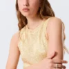 Minivestido de punto transparente con lentejuelas – Beige dorado
