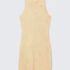 Minivestido de punto transparente con lentejuelas – Beige dorado