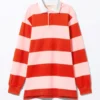 Minivestido de rugby de manga larga – Rayas rojas y rosas