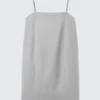 Minivestido de sarga con lazo en la espalda – Gris claro – Rayas finas Minivestido de sarga con lazo en la espalda – Gris claro – Rayas finas