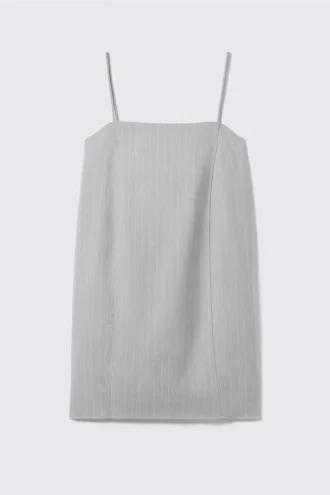 Minivestido de sarga con lazo en la espalda – Gris claro – Rayas finas