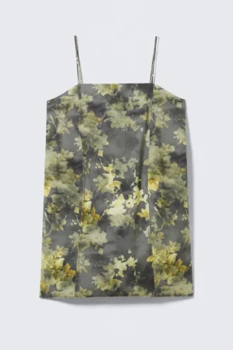 Minivestido de sarga con lazo en la espalda – Gris – Estampado floral
