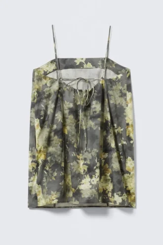 Minivestido de sarga con lazo en la espalda – Gris – Estampado floral
