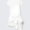 Minivestido drapeado con lazo delantero – Blanco Minivestido drapeado con lazo delantero – Blanco