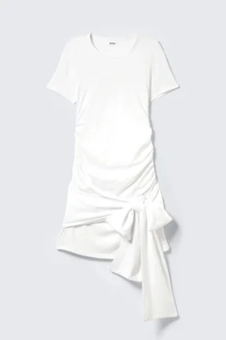 Minivestido drapeado con lazo delantero – Blanco