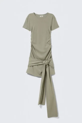 Minivestido drapeado con lazo delantero – Verde caqui