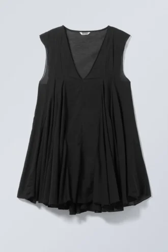Minivestido fluido con cuello en V – Negro