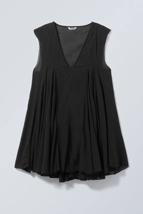 Minivestido fluido con cuello en V – Negro Minivestido fluido con cuello en V – Negro