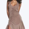 Minivestido halter fruncido – Marrón lavado Minivestido halter fruncido – Marrón lavado