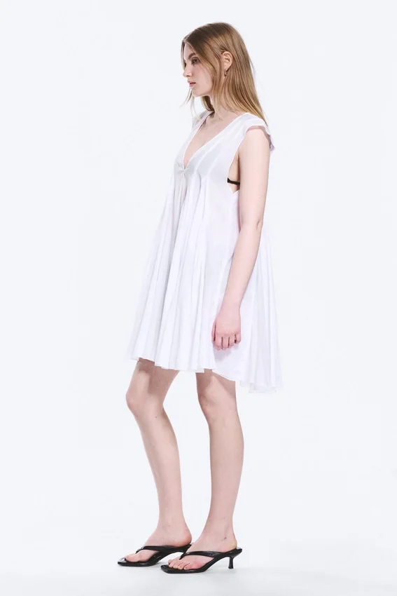 Minivestido holgado con cuello en V – Blanco Minivestido holgado con cuello en V – Blanco