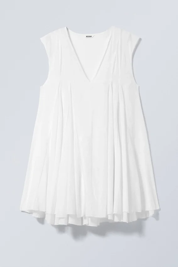 Minivestido holgado con cuello en V – Blanco Minivestido holgado con cuello en V – Blanco