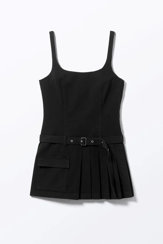 Minivestido plisado con cinturón – Negro Minivestido plisado con cinturón – Negro