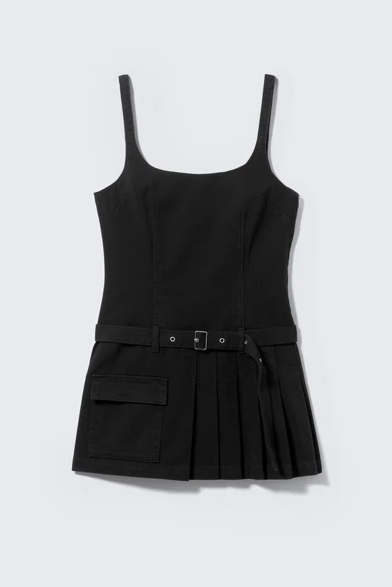 Minivestido plisado con cinturón – Negro Minivestido plisado con cinturón – Negro