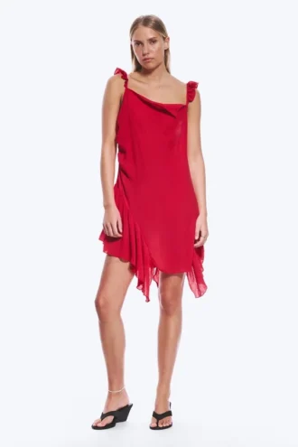 Minivestido sin mangas con cuello cuadrado – Rojo brillante