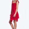 Minivestido sin mangas con cuello cuadrado – Rojo brillante