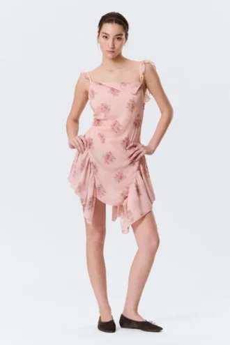 Minivestido sin mangas con cuello cuadrado – Rosa – Estampado floral