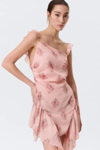 Minivestido sin mangas con cuello cuadrado – Rosa – Estampado floral