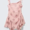 Minivestido sin mangas con cuello cuadrado – Rosa – Estampado floral