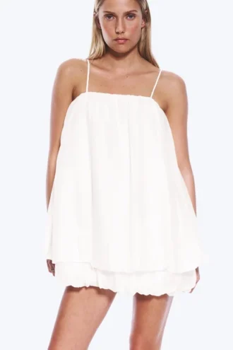 Minivestido sin mangas de corte globo – Blanco