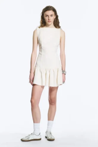 Minivestido sin mangas de sarga – Blanco