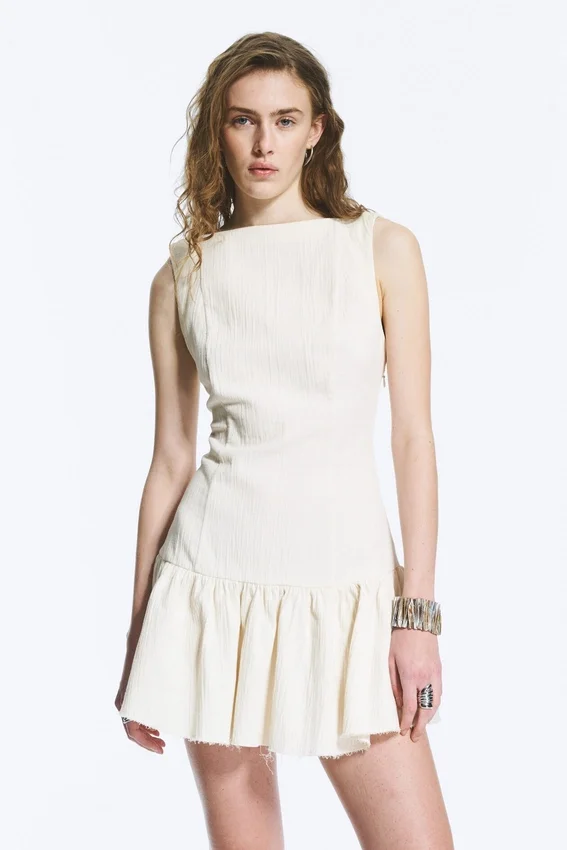 Minivestido sin mangas de sarga – Blanco Minivestido sin mangas de sarga – Blanco