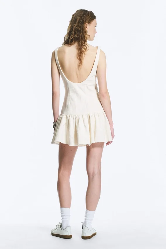 Minivestido sin mangas de sarga – Blanco Minivestido sin mangas de sarga – Blanco