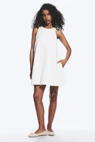 Minivestido sin mangas de sarga de algodón – Blanco