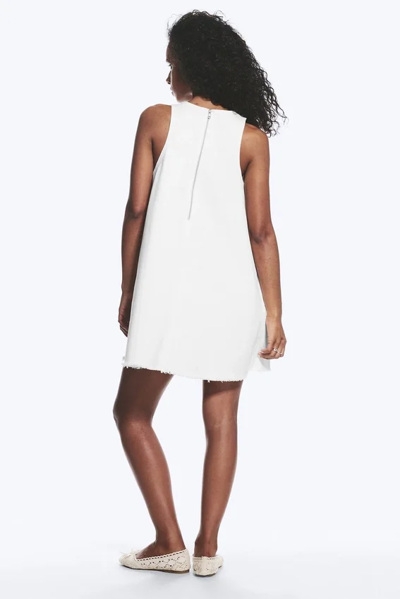 Minivestido sin mangas de sarga de algodón – Blanco Minivestido sin mangas de sarga de algodón – Blanco