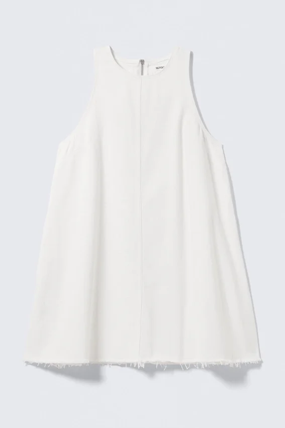 Minivestido sin mangas de sarga de algodón – Blanco Minivestido sin mangas de sarga de algodón – Blanco