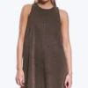 Minivestido sin mangas de sarga de algodón – Marrón oscuro lavado Minivestido sin mangas de sarga de algodón – Marrón oscuro lavado