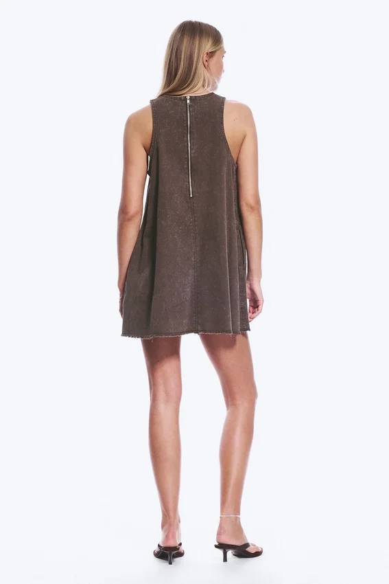 Minivestido sin mangas de sarga de algodón – Marrón oscuro lavado Minivestido sin mangas de sarga de algodón – Marrón oscuro lavado