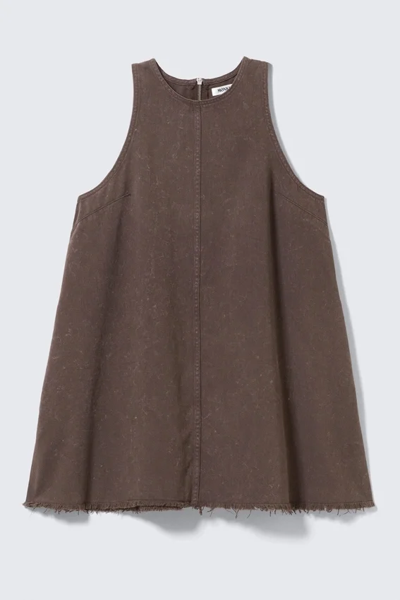 Minivestido sin mangas de sarga de algodón – Marrón oscuro lavado Minivestido sin mangas de sarga de algodón – Marrón oscuro lavado
