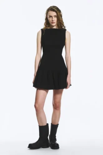 Minivestido sin mangas de sarga – Negro
