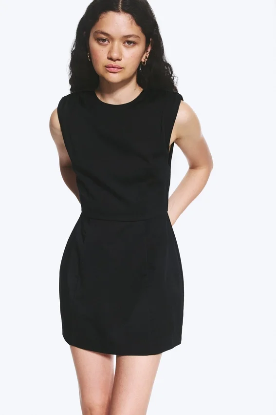 Minivestido sin mangas de sarga – Negro Minivestido sin mangas de sarga – Negro