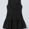 Minivestido sin mangas de sarga – Negro