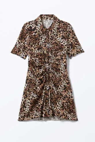 Minivestido tipo camisa de manga corta – Estampado de leopardo