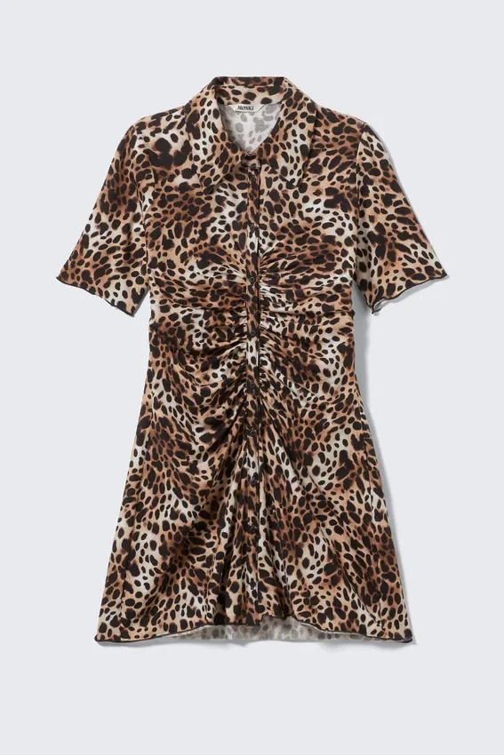 Minivestido tipo camisa de manga corta – Estampado de leopardo Minivestido tipo camisa de manga corta – Estampado de leopardo