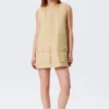 Minivestido tipo pichi de lona de algodón de estilo utilitario – Amarillo claro